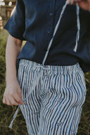 Bush Stripe Navy & White Organic Linen Pants - Outback Linen Co
