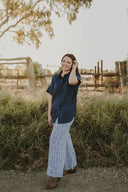 Bush Stripe Navy & White Organic Linen Pants - Outback Linen Co