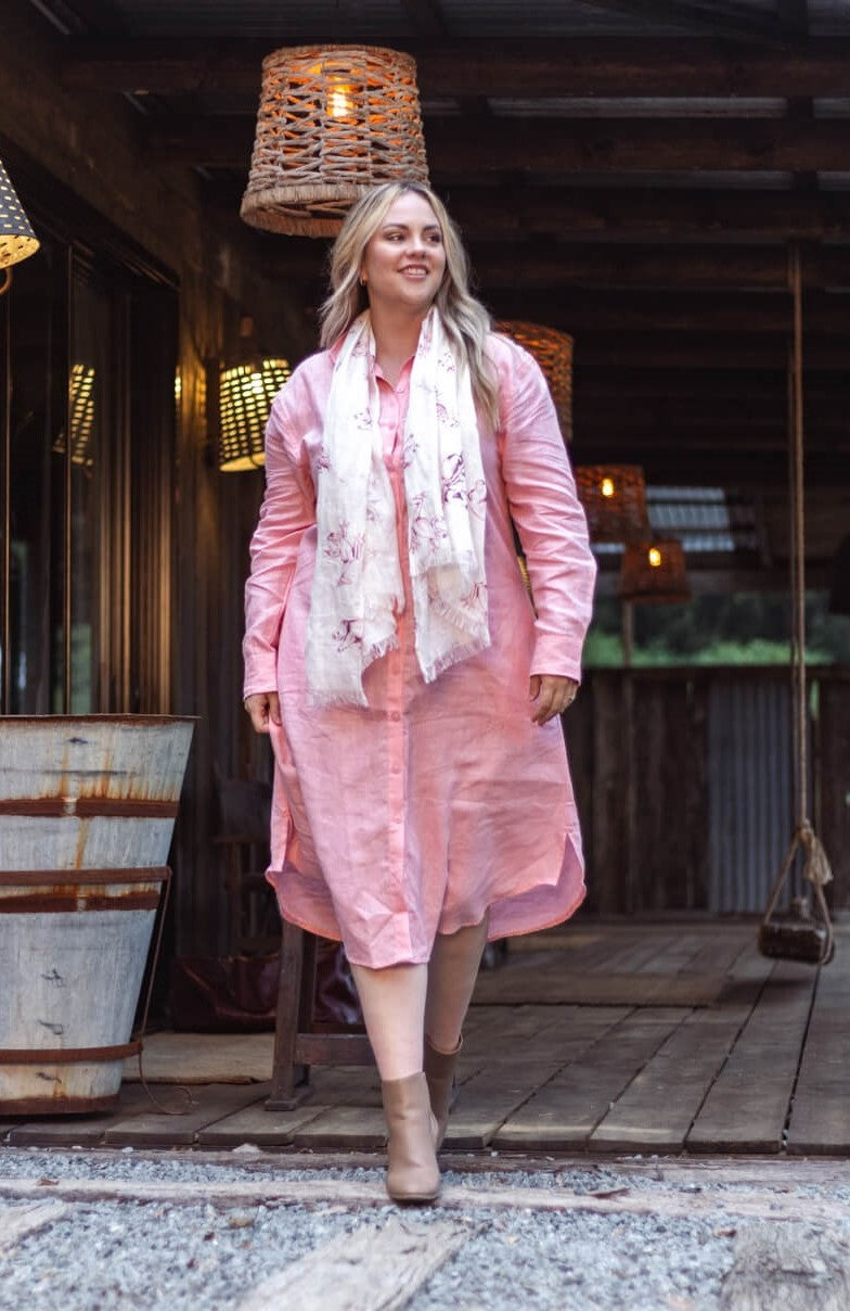 Pink Everyday Organic Linen Dress Outback Linen Co