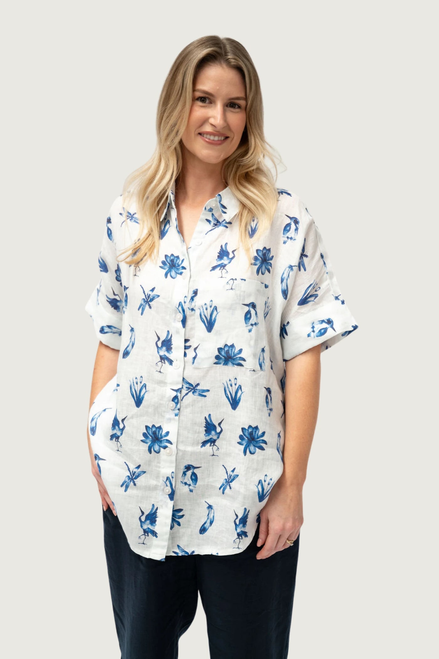 Feather and Flight Linen Shirt - Short Sleeve - Coastal Flight