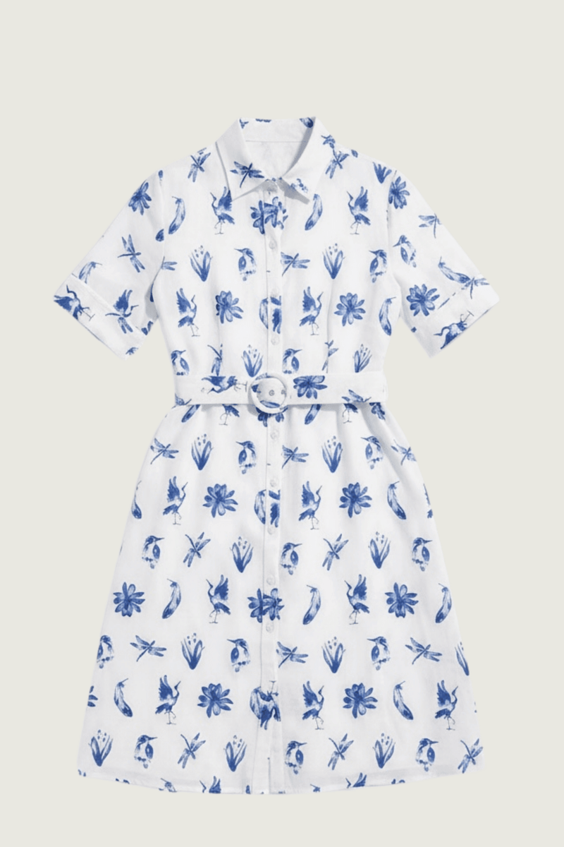 Coastal Flight Short Sleeve Organic Linen Dress and Belt - Outback Linen Co