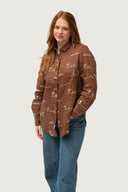 Rural Outback Smoked Cocoa Embroidered Linen Long Sleeve Shirt
