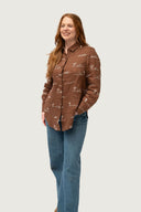 Rural Outback Smoked Cocoa Embroidered Linen Long Sleeve Shirt