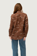 Rural Outback Smoked Cocoa Embroidered Linen Long Sleeve Shirt