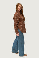 Rural Outback Smoked Cocoa Embroidered Linen Long Sleeve Shirt