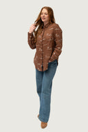 Rural Outback Smoked Cocoa Embroidered Linen Long Sleeve Shirt