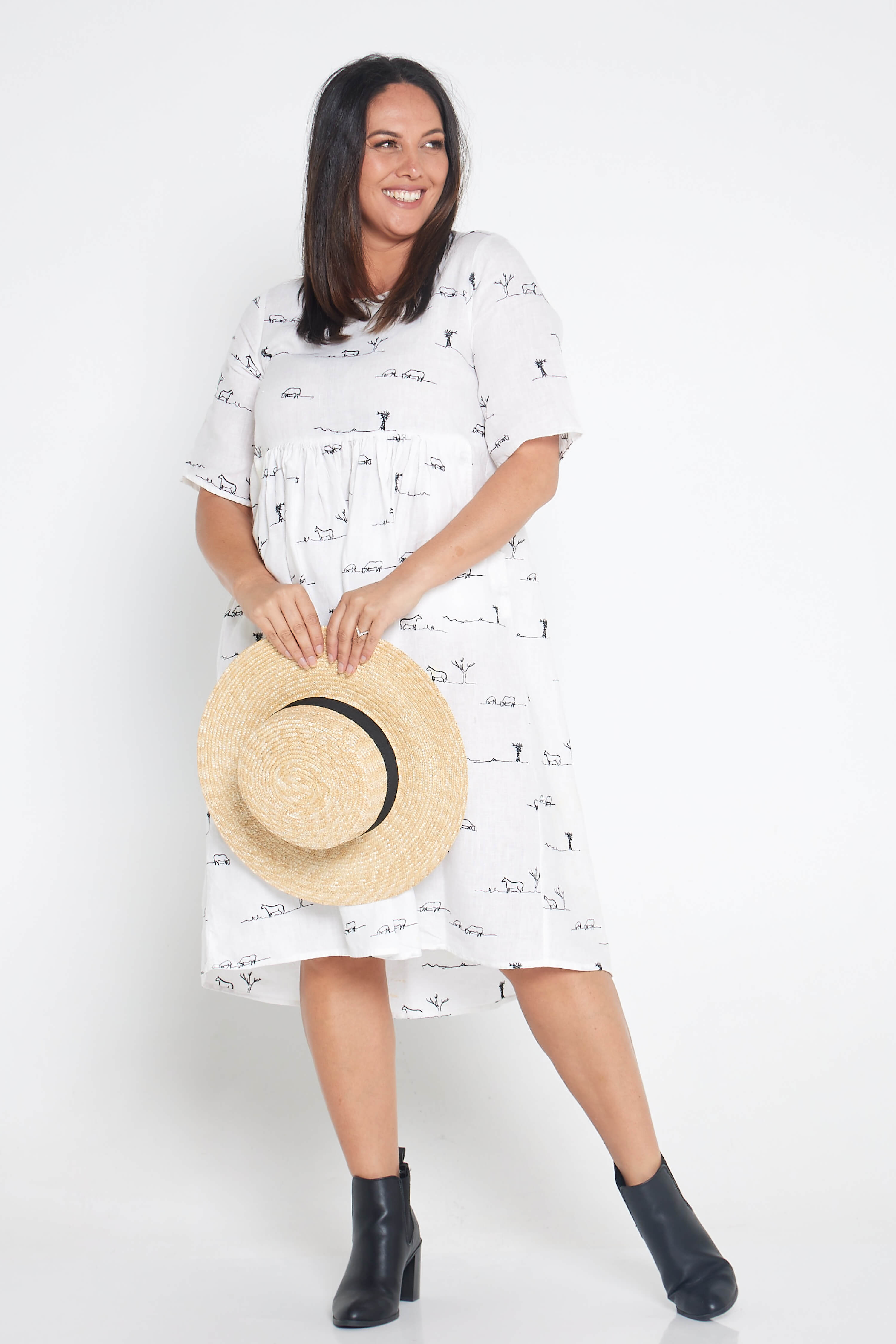 White Rural Outback Short Sleeve Organic Linen Dress - Outback Linen Co