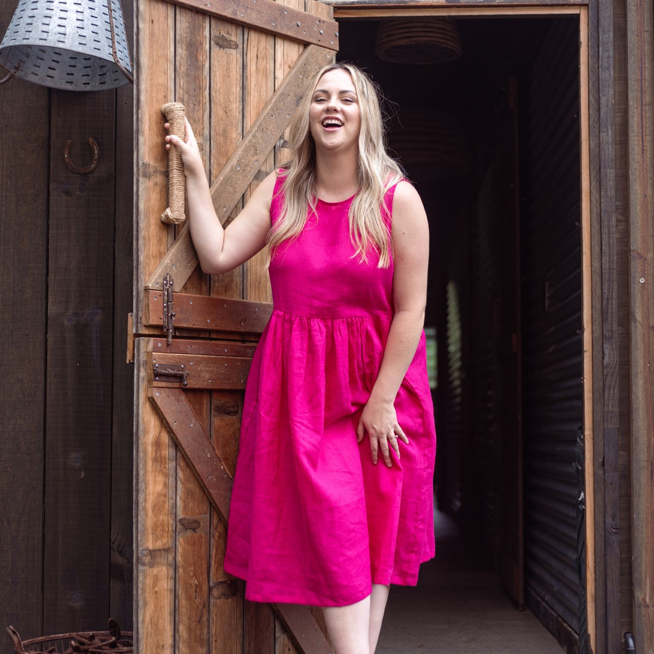 Hot Pink Sleeveless Organic Linen Dress