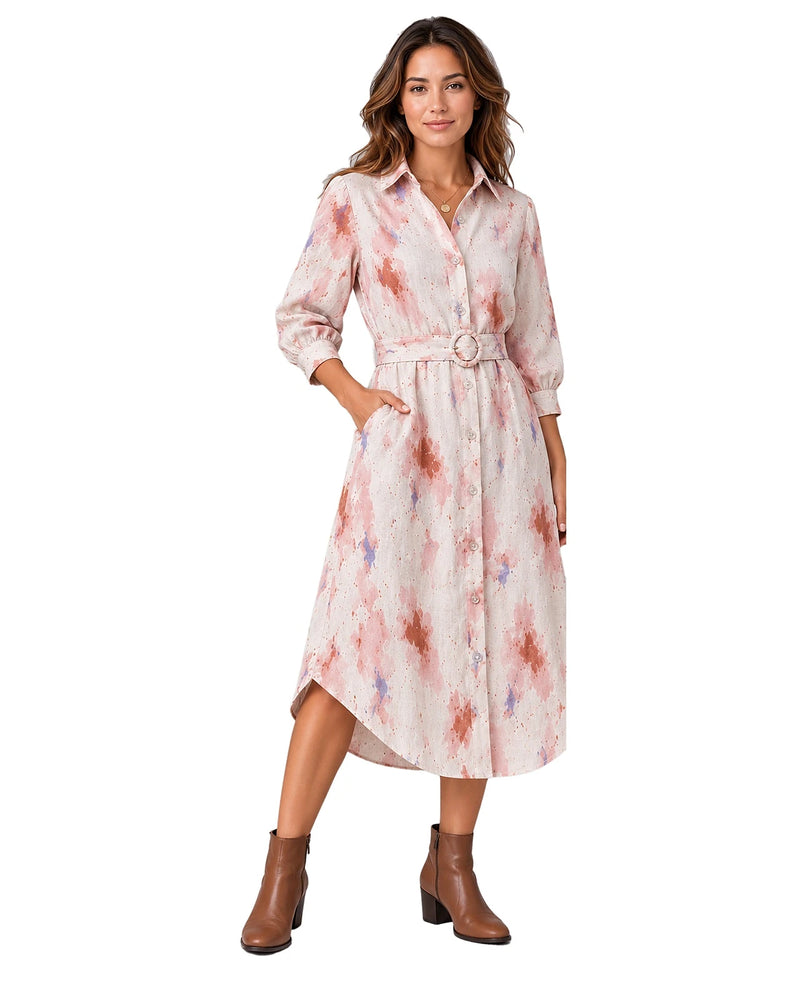 Bloom Print – Everyday Linen Dress - She's Arrived [Pre-Order], print front belted