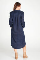 Everyday Outback Eclipse Navy Organic Linen Long Sleeve Dress - Outback Linen Co