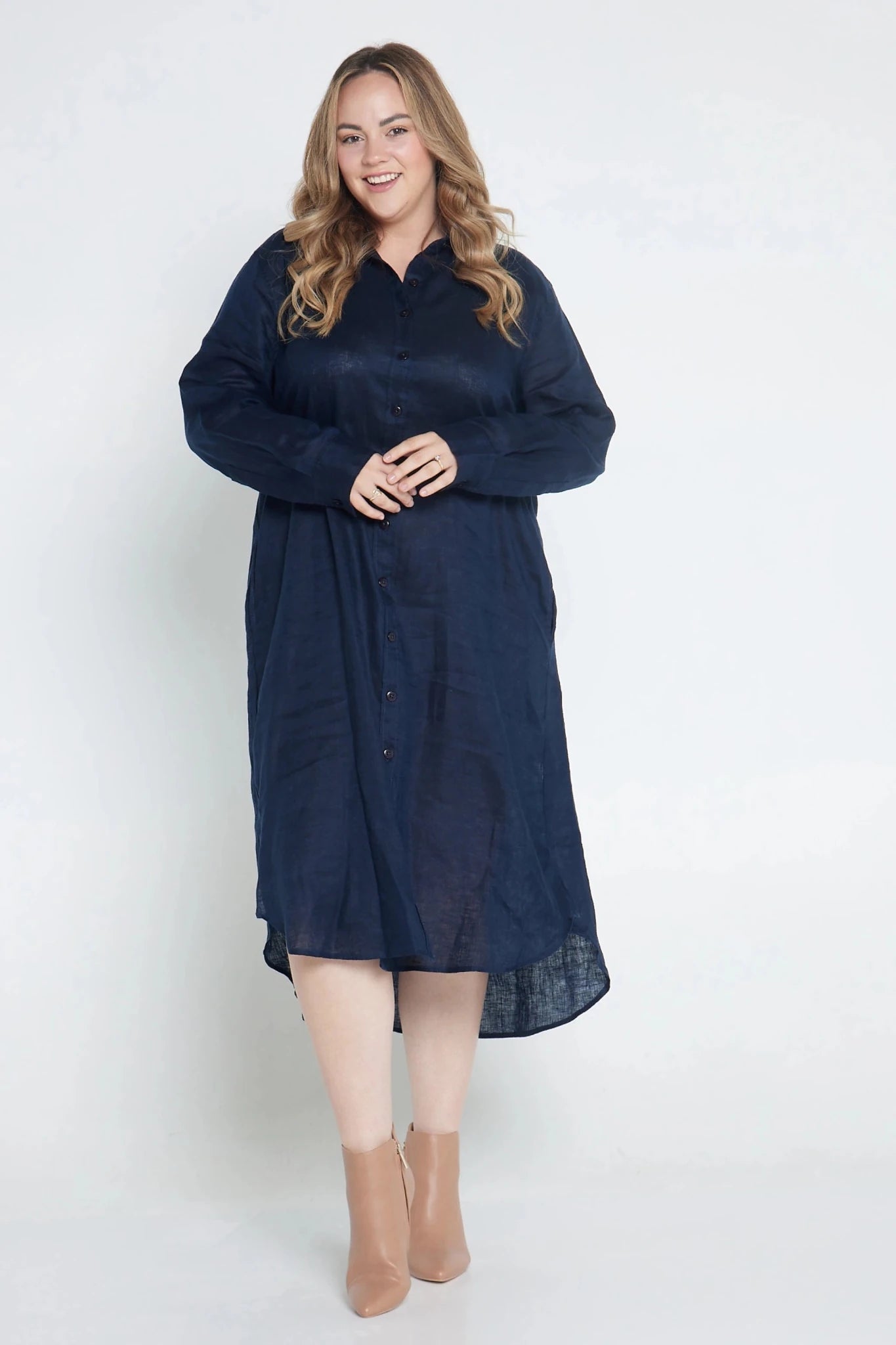 Women's Navy Linen Dress Full Sleeve Organic Linen | Outback Linen Outback Linen Co Women's Navy Linen Dress Full Sleeve Organic Linen | Outback Linen Outback Linen Co