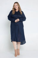 Everyday Outback Eclipse Navy Organic Linen Long Sleeve Dress - Outback Linen Co