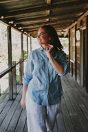 Everyday Sky Blue Organic Linen Long Sleeve Shirt - Outback Linen Co