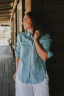 Everyday Sky Blue Organic Linen Long Sleeve Shirt - Outback Linen Co