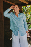 Everyday Sky Blue Organic Linen Long Sleeve Shirt - Outback Linen Co