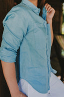 Everyday Sky Blue Organic Linen Long Sleeve Shirt - Outback Linen Co