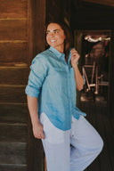 Everyday Sky Blue Organic Linen Long Sleeve Shirt - Outback Linen Co