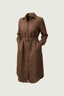 Everyday Smoked Cocoa Brown Organic Linen Long Sleeve Dress - Outback Linen Co