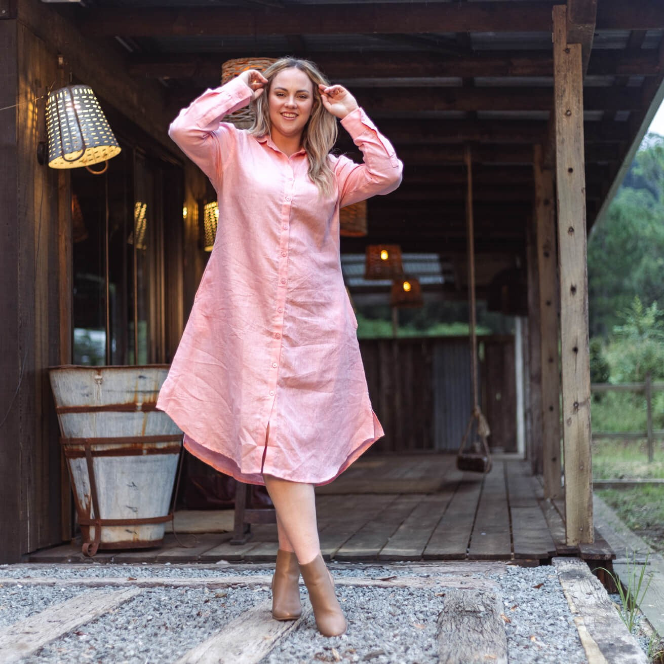 Pink Everyday Organic Linen Dress