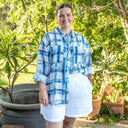 Blue Gingham Long Sleeve Linen Shirt - Outback Linen Co