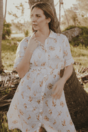 Golden Flight Organic Linen Short Sleeve Dress and Belt - Outback Linen Co