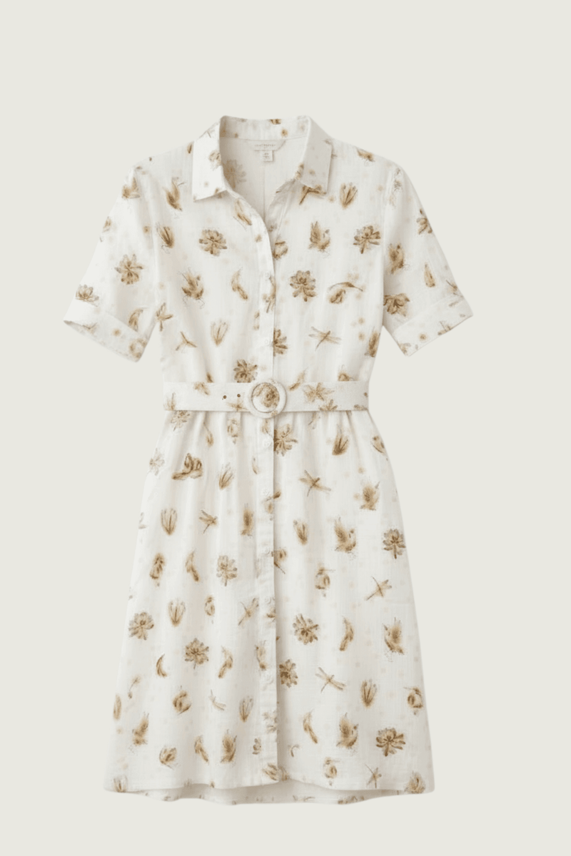 Golden Flight Organic Linen Short Sleeve Dress and Belt - Outback Linen Co