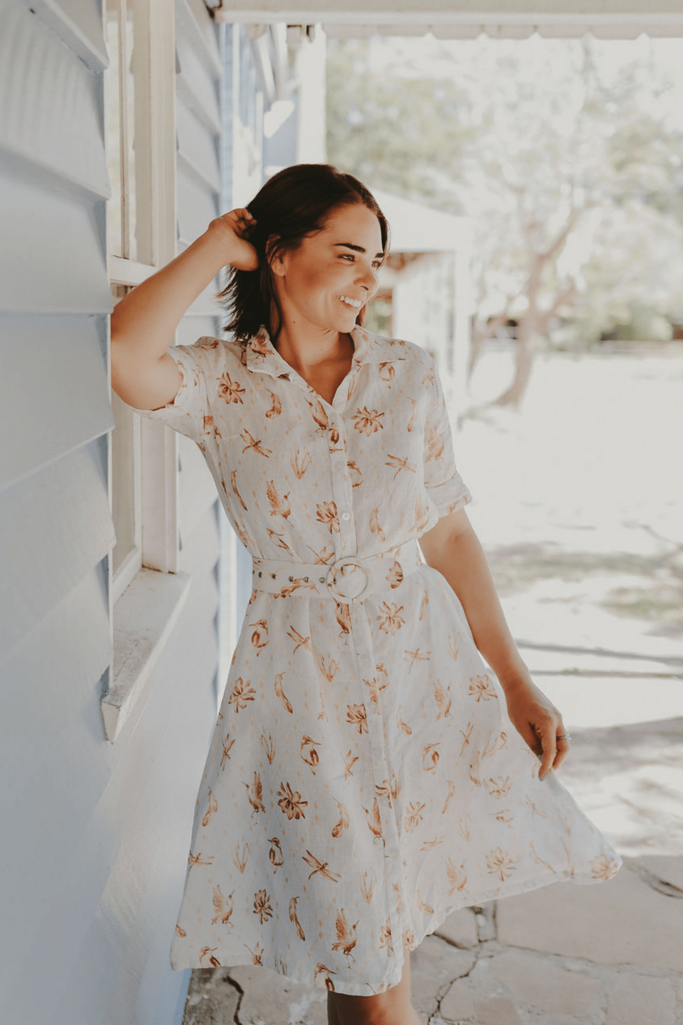 linen dress short sleeve Purple Linen Midi Dress with Pleated Waist and Short Sleeves