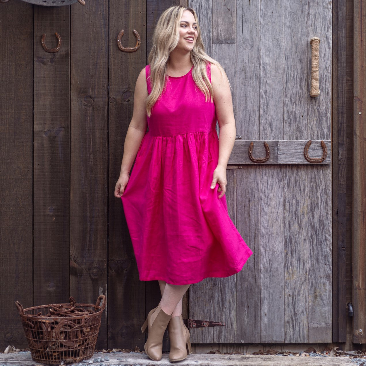 Hot Pink Sleeveless Organic Linen Dress