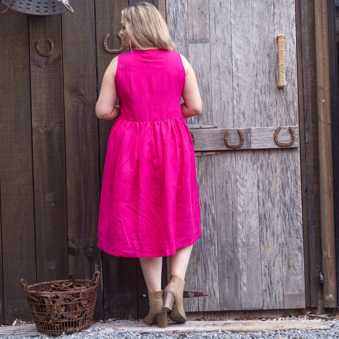 Hot Pink Sleeveless Organic Linen Dress