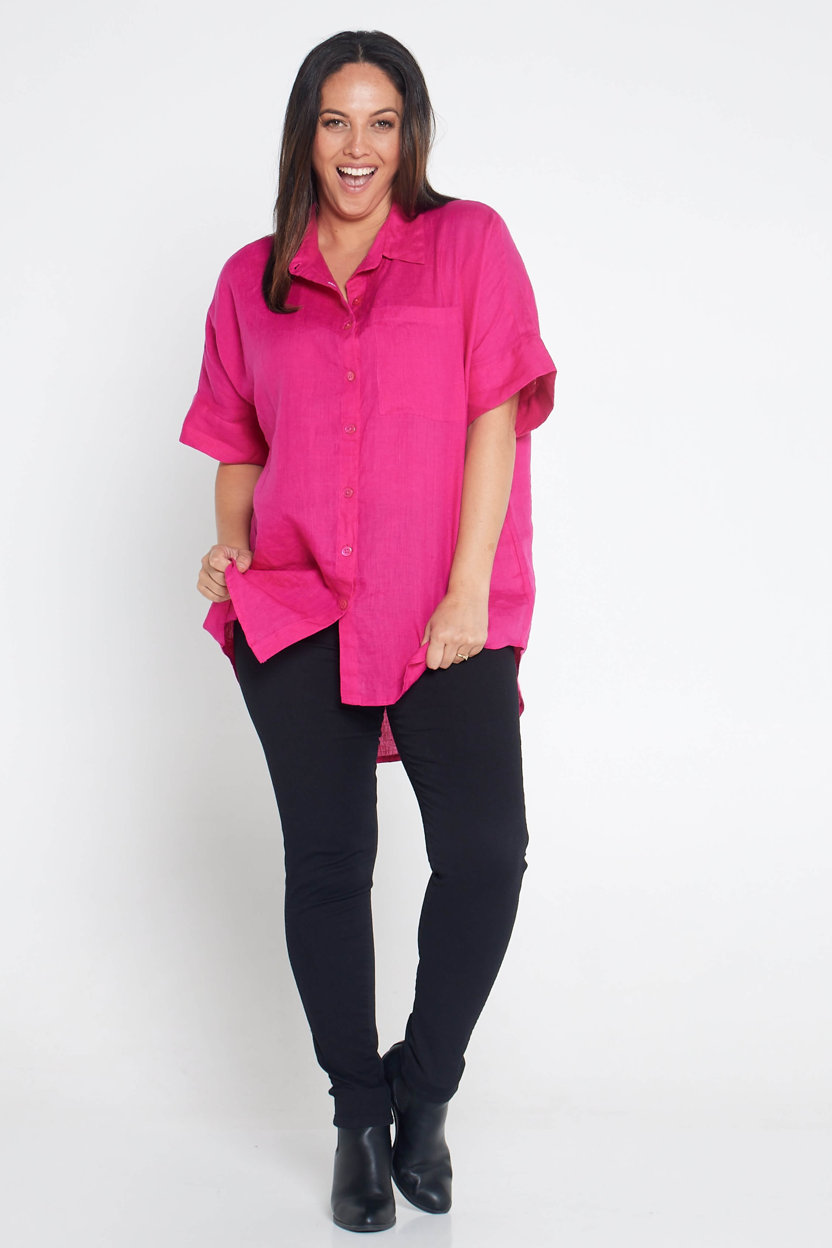 Hot Pink Organic Linen Short Sleeve Shirt - Outback Linen Co