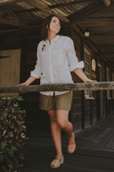 Kingfisher Embroidered White Organic Linen Long Sleeve Shirt - Outback Linen Co