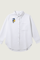 Kingfisher Embroidered White Organic Linen Long Sleeve Shirt - Outback Linen Co