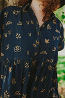 Lady Jane Dark Denim Embroidered Dress - Outback Linen Co