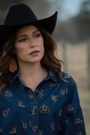 Lady Jane Denim Dark Embroidered Long Sleeve Shirt - Outback Linen Co