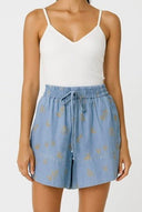 Lady Jane Denim Sky Blue Embroidered Shorts - Outback Linen Co