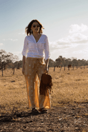 Lady Jane Desert Sand Embroidered Organic Linen Pants - Outback Linen Co
