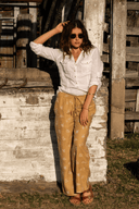 Lady Jane Desert Sand Embroidered Organic Linen Pants - Outback Linen Co