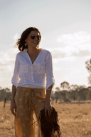 Lady Jane Desert Sand Embroidered Organic Linen Pants - Outback Linen Co