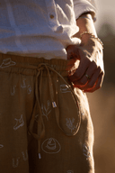 Lady Jane Desert Sand Embroidered Organic Linen Pants - Outback Linen Co