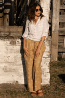 Lady Jane Desert Sand Embroidered Organic Linen Pants - Outback Linen Co