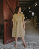 Lady Jane Desert Sand Embroidered Organic Linen Short Sleeve Dress - Outback Linen Co