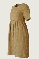 Lady Jane Desert Sand Embroidered Organic Linen Short Sleeve Dress - Outback Linen Co