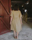Lady Jane Desert Sand Embroidered Organic Linen Short Sleeve Dress - Outback Linen Co