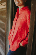 Lady Jane Red Embroidered Organic Long Sleeve Linen Shirt - Outback Linen Co