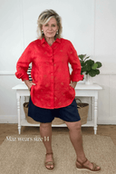 Lady Jane Red Embroidered Organic Long Sleeve Linen Shirt - Outback Linen Co