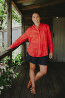 Lady Jane Red Embroidered Organic Long Sleeve Linen Shirt - Outback Linen Co