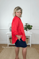 Lady Jane Red Embroidered Organic Long Sleeve Linen Shirt - Outback Linen Co