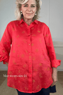 Lady Jane Red Embroidered Organic Long Sleeve Linen Shirt - Outback Linen Co
