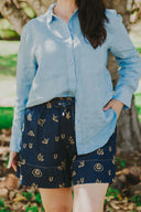 Lady Jane Denim Dark Embroidered Shorts