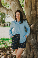 Lady Jane Denim Dark Embroidered Shorts